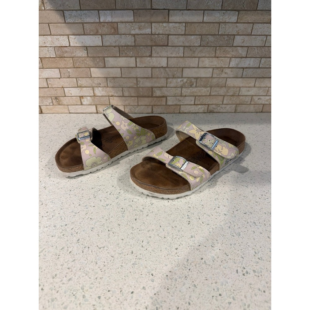 Birkenstock Floral Double Strap Sandals Women's US 6 EU 37 Cork Footbed Slides - Picture 2 of 5
